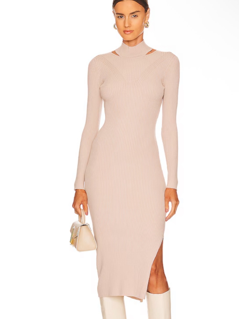 Heartloom Miller Midi Dress Buff Ribbed knit  bodycon Revolve XS